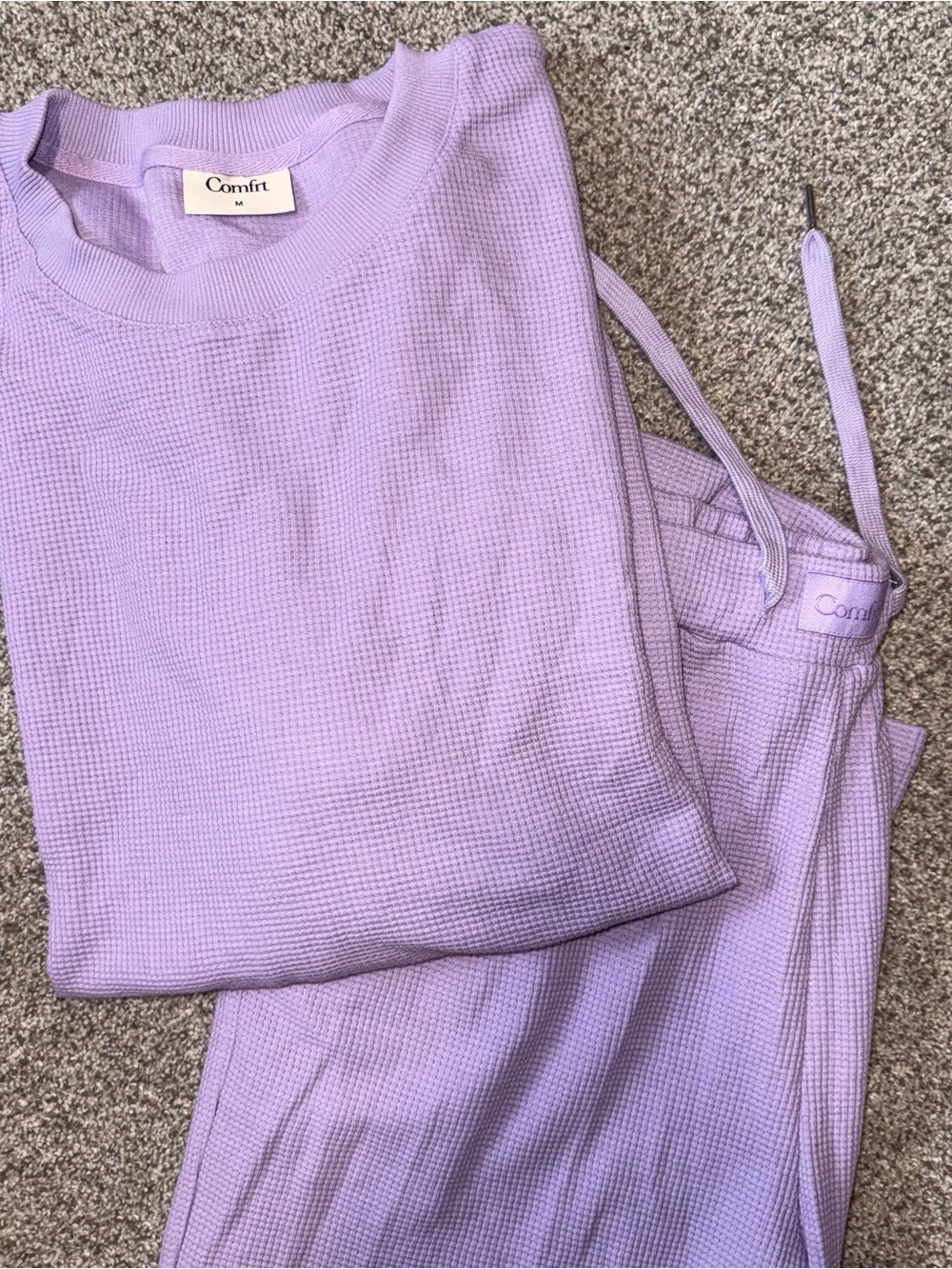 Comfrt Lavender Waffle Knit Lounge Set Sweatshirt Jogger Pants M